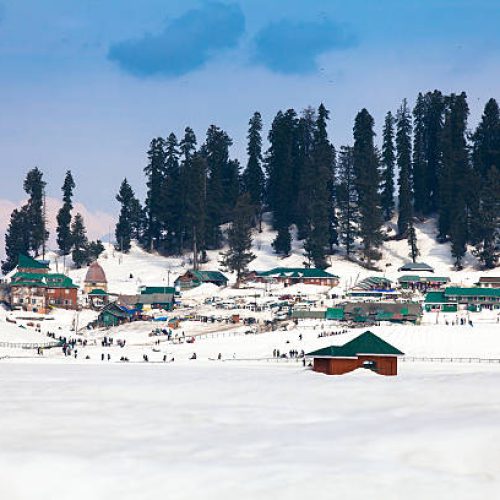 Village in the middle of Himalaya mountains (Gulmarg, Kashmir, India)